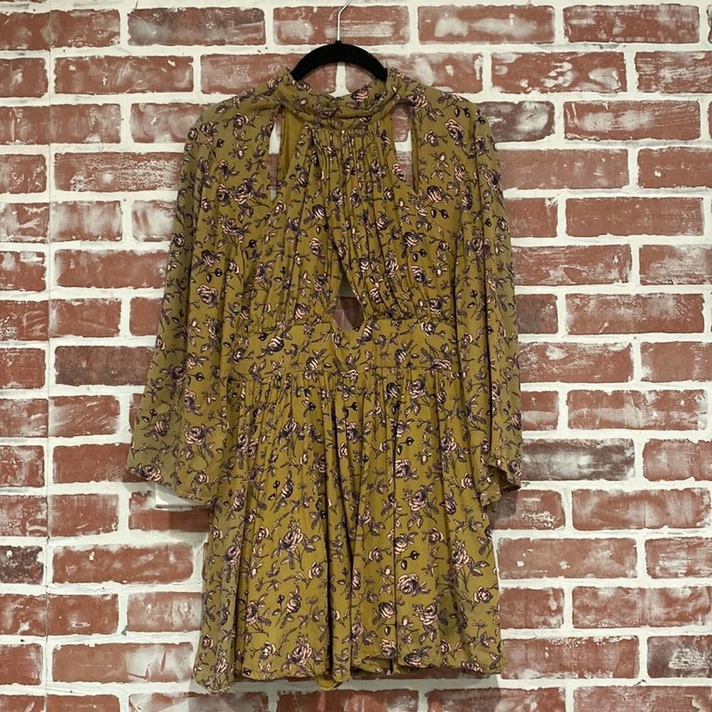 RAGA Olive Green Floral Romper with Tie Neck